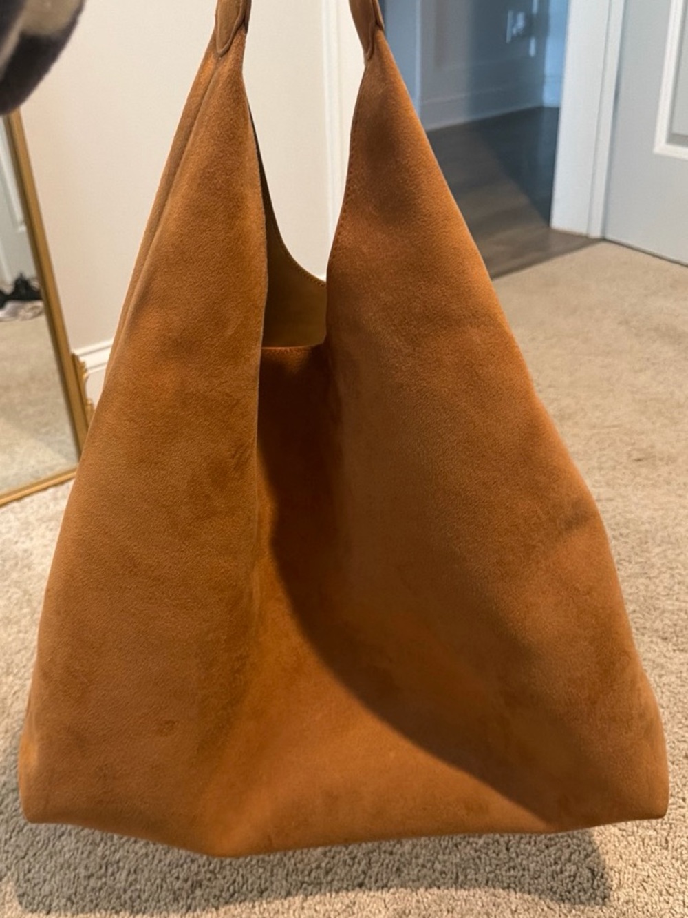 GAP faux Suede Hobo Tote Bag in Cognac